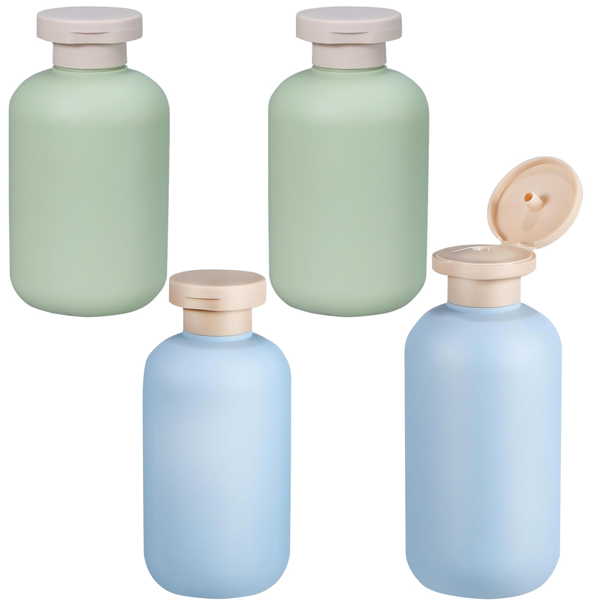 Rarapop 6.8oz Plastic Empty Squeeze Bottles with Flip Cap, 4 Pack Leakproof Travel Bottles Refillable Containers for Creams, Lotion, Shampoo, Conditioner (Green and Blue)