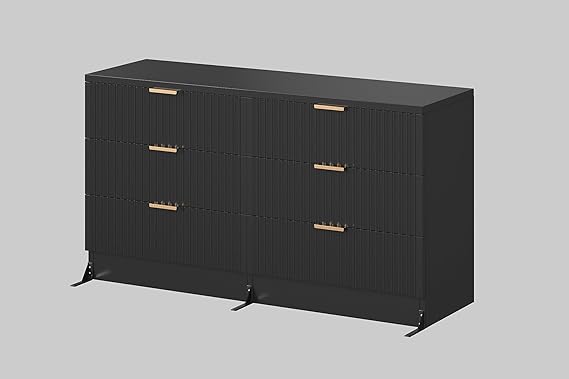 DWVO 6 Drawer Dressers, Chest of Drawers with Fluted Panel, Wide Versatile Storage Dresser Organizer for Living Room, Kitchen and Office, Black