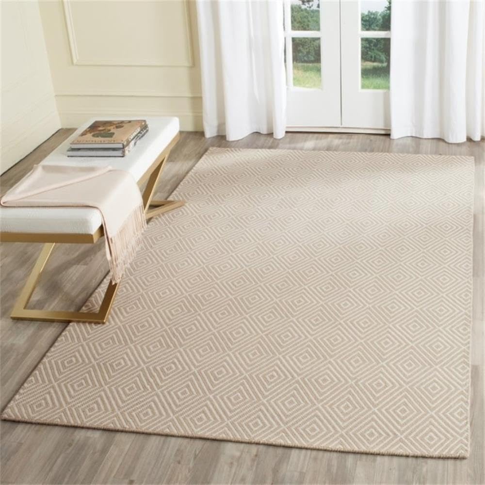 Beige and Ivory Rectangular Wool and Viscose Area Rug, 5' x 8'
