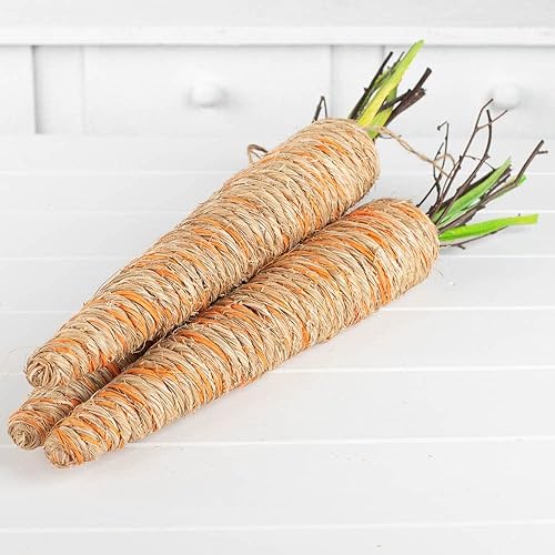 Miniatura 8 de Factory Direct Craft Grupo de 3 zanahorias artificiales colgantes envueltas en yute para decoración de primavera y exhibiciones de Pascua, 19