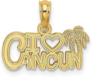 Colar de ouro amarelo 14k I Heart Cancun recortado pingente pingente de viagem destino de transporte joias finas para mulheres presentes para ela, Ouro amarelo Pedra