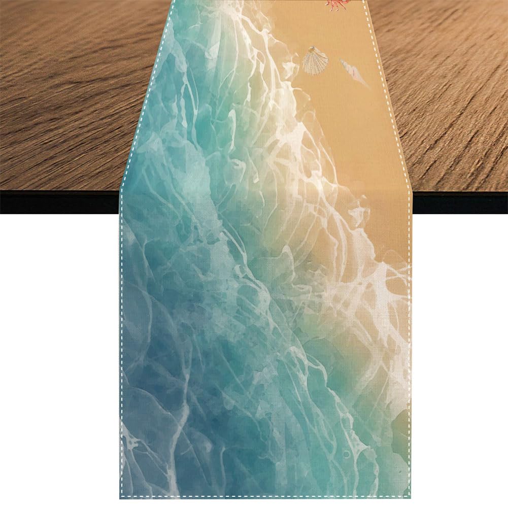 Summer Sea Beach Table Runner, Seasonal Summer Shell Kitchen Dining Table Decoration for Home Party Decor 13 x 70 Inch