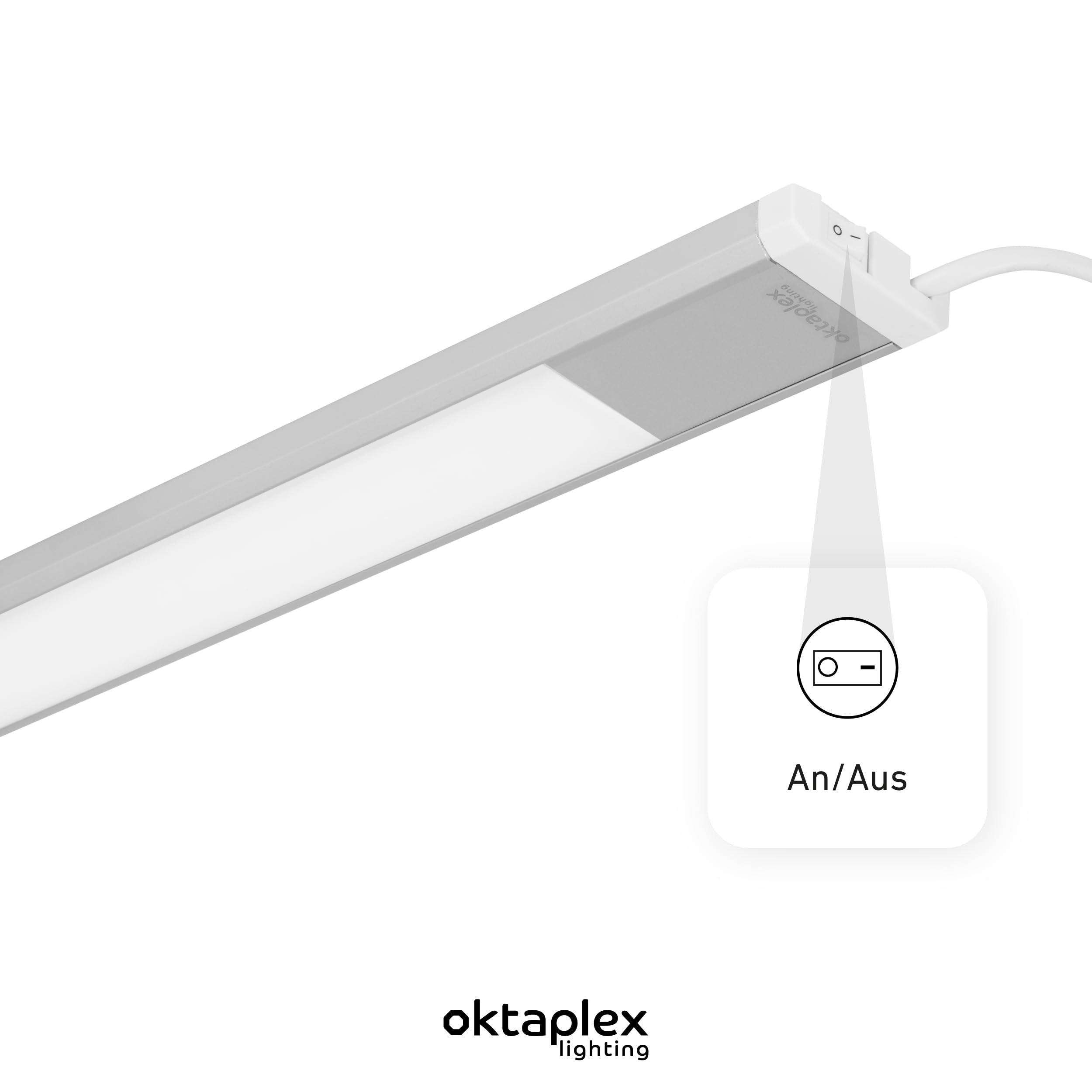 Oktaplex 2er Set Riva LED Lichtleisten flach 120cm warmweiß | 1100lm 15W 230V mit Schalter Küchenlicht Unterbauleuchte Küche silber