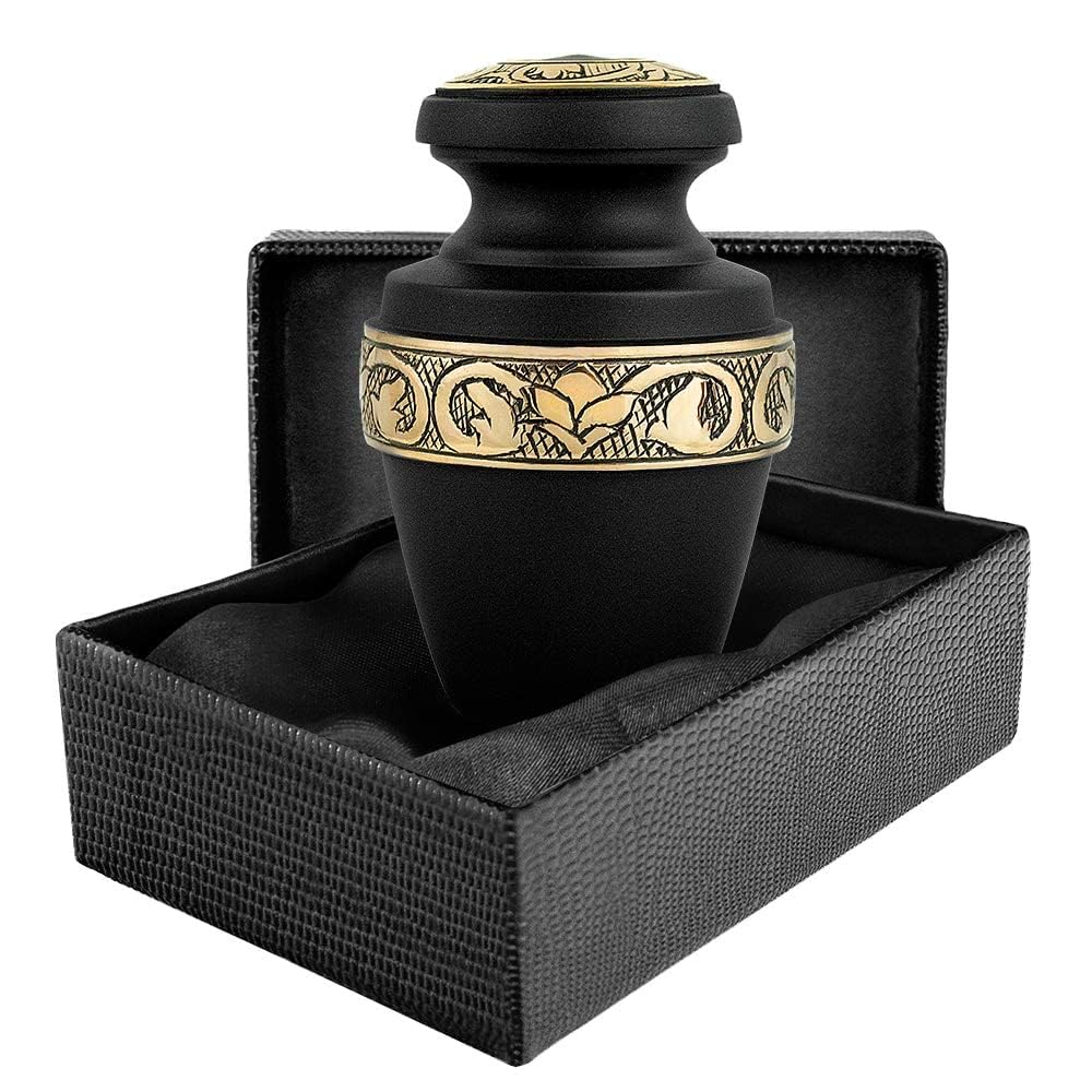 Trupoint Memorials Small Urns for Human Ashes Keepsake, Decorative Mini Cremation Urn for Adult Men and Women, Small Grecian Black and Gold