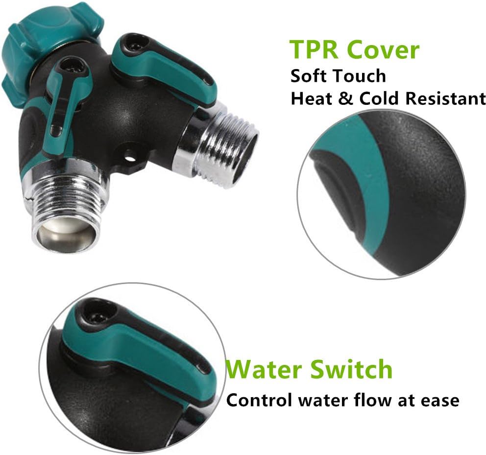 YOTIPP 2 Way Y Hose Connector, Hose Splitter with Comfortable Rubberized Grip Sturdy Construction for Garden and Home Life (4 Free Washers)