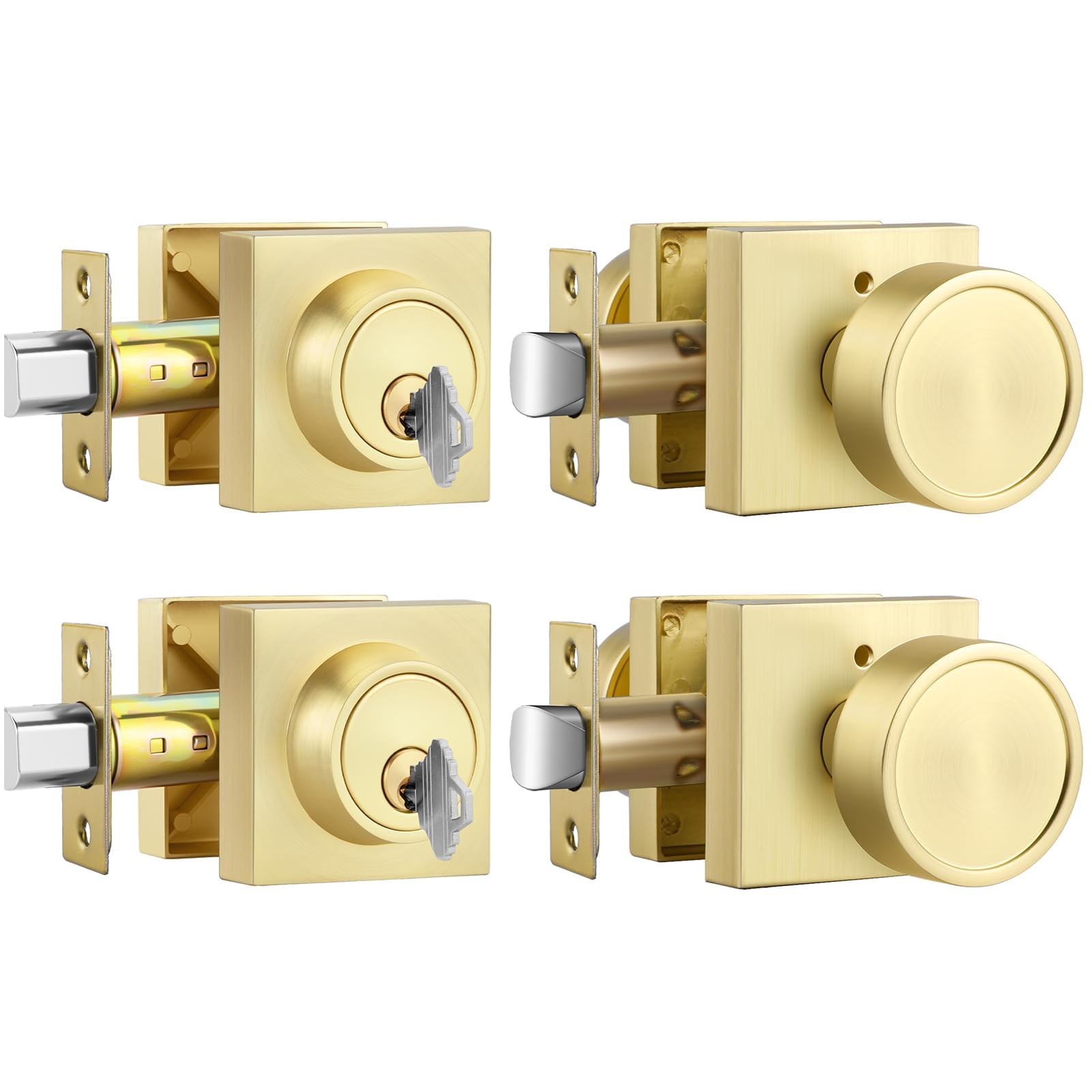 Haidms Gold Privacy Door Knobs with Deadbolt, Interior Door Lock Set 2 Pack