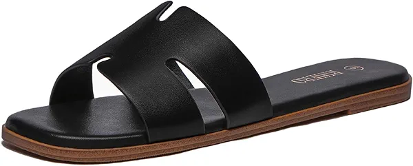 Rihero Women's Dressy Flat Sandals Comfortable Slip On Leather Slide Sandals