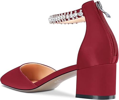 Miniatura 3 de Castamere Zapatos de tacón medio con punta cuadrada para mujer, con correa al tobillo, cristal de diamante, para boda, fiesta, sexy, de 2.0 pulgadas