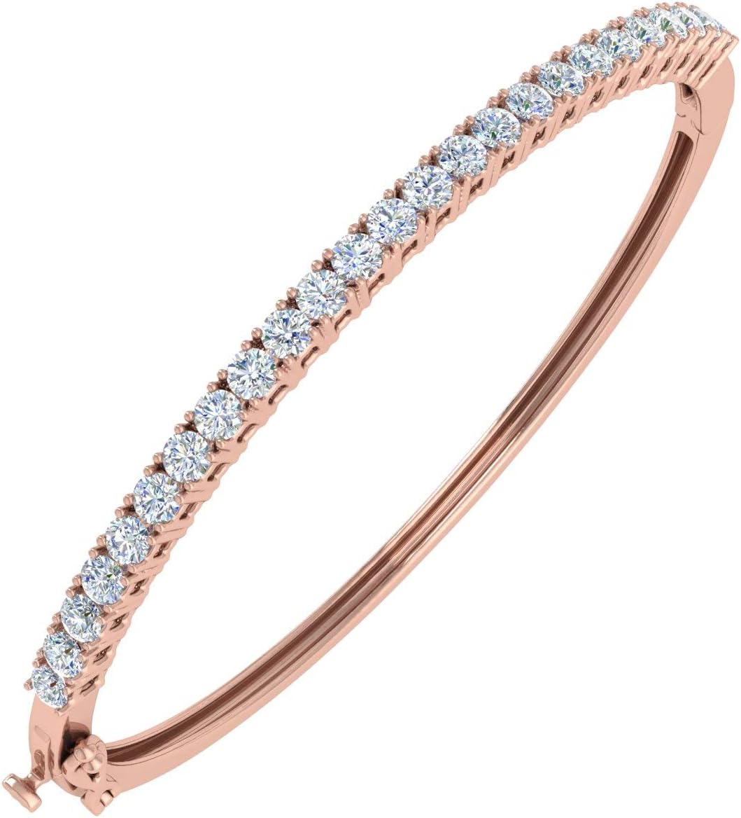 2 Carat Prong Set Round Cut Natural Diamond Womens Bangle Bracelet in 14K Gold or in Platinum (I1-I2 Clarity) (7 Inch)