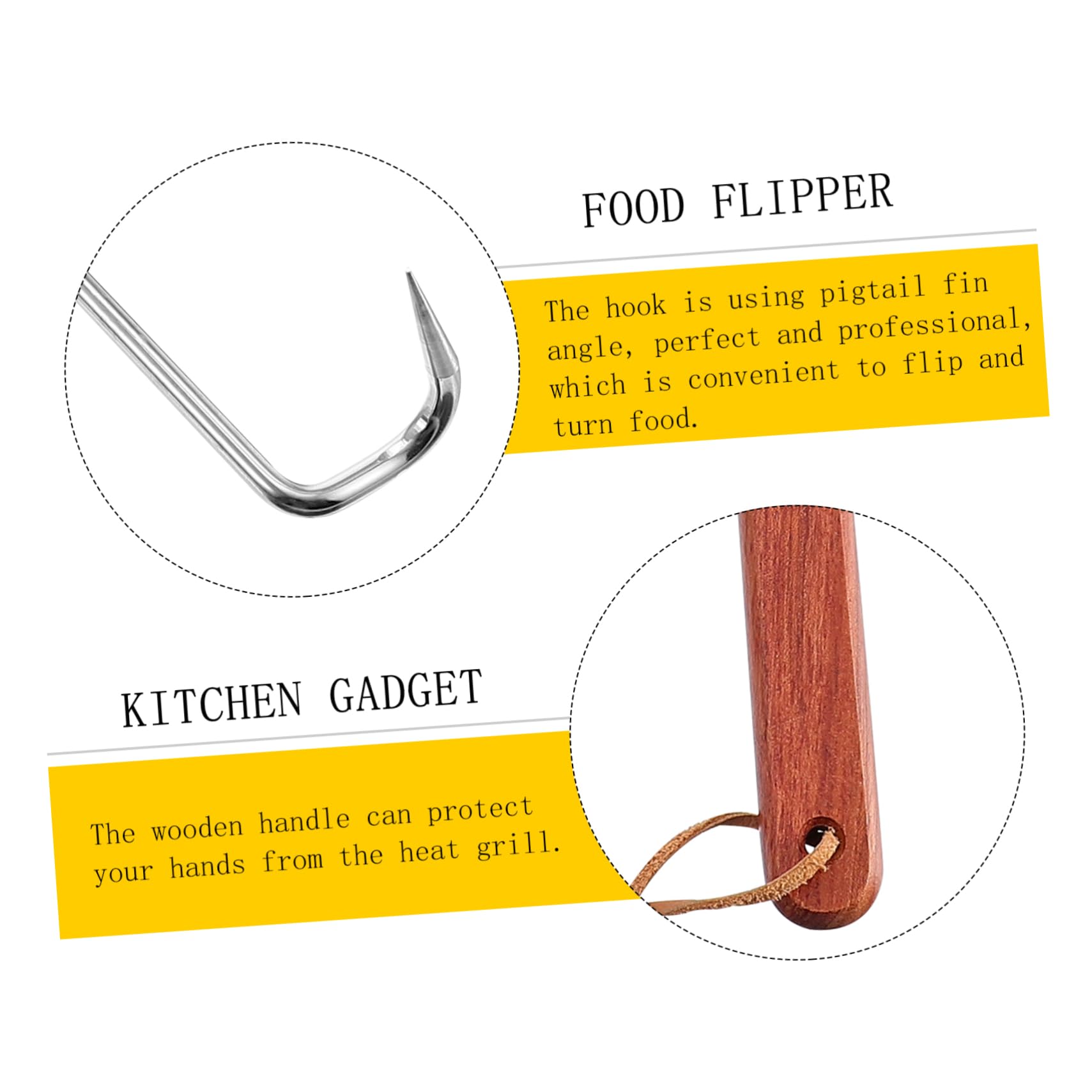 OKUMEYR Professional Bbq Turner 1 Pc Stainless Steel Grill Flipper Steak Hook Flipper Easy to Turn Flip Meats