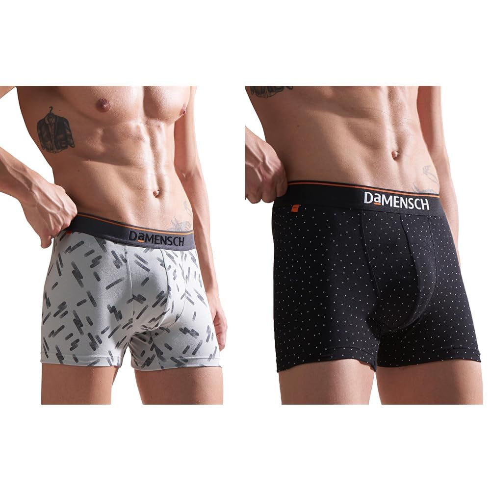 damensch Deo-Cotton Men's Anti-Bacterial Moisture-Free Cotton Printed Trunks - Grey/Black - Large - Pack of 1-picture-31