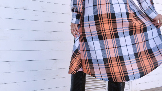 olrain Womens Plaids V Neck Long Sleeve Irregular Hem Casual Shirt