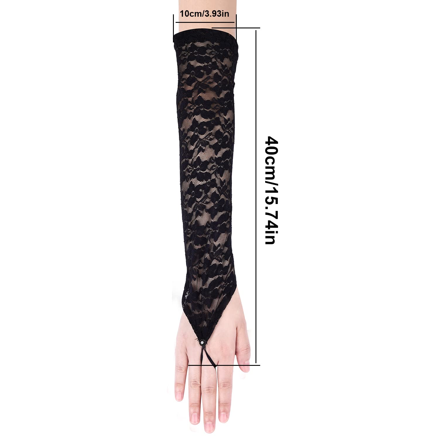 KINBOM Long Lace Gloves, Bridal Fingerless Lace Gloves for Women Tea Party 1920s Costumes Opera Party Masquerade, Elbow Length 15.7inch (Black)