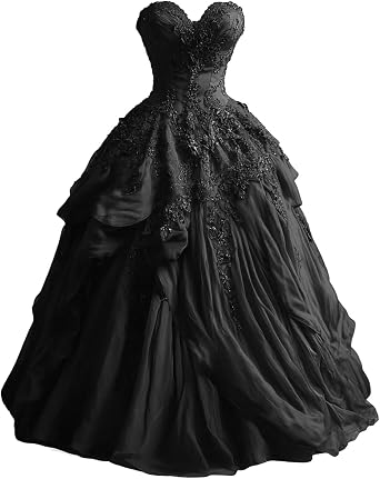 Mouccy Gothic Black Lace Wedding Dresses for Bride Vintage Strapless Bridal Gown A-line Tulle Party Prom Dress for Women