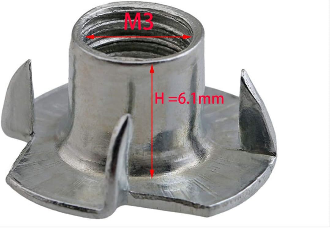 JLC M3 M4 M5 M6 M8 M10 T-nut Screws Four Claws Nut Speaker Nuts Blind Pronged Tee Nut Furniture Hardware (Pack of 100pcs) (M3)