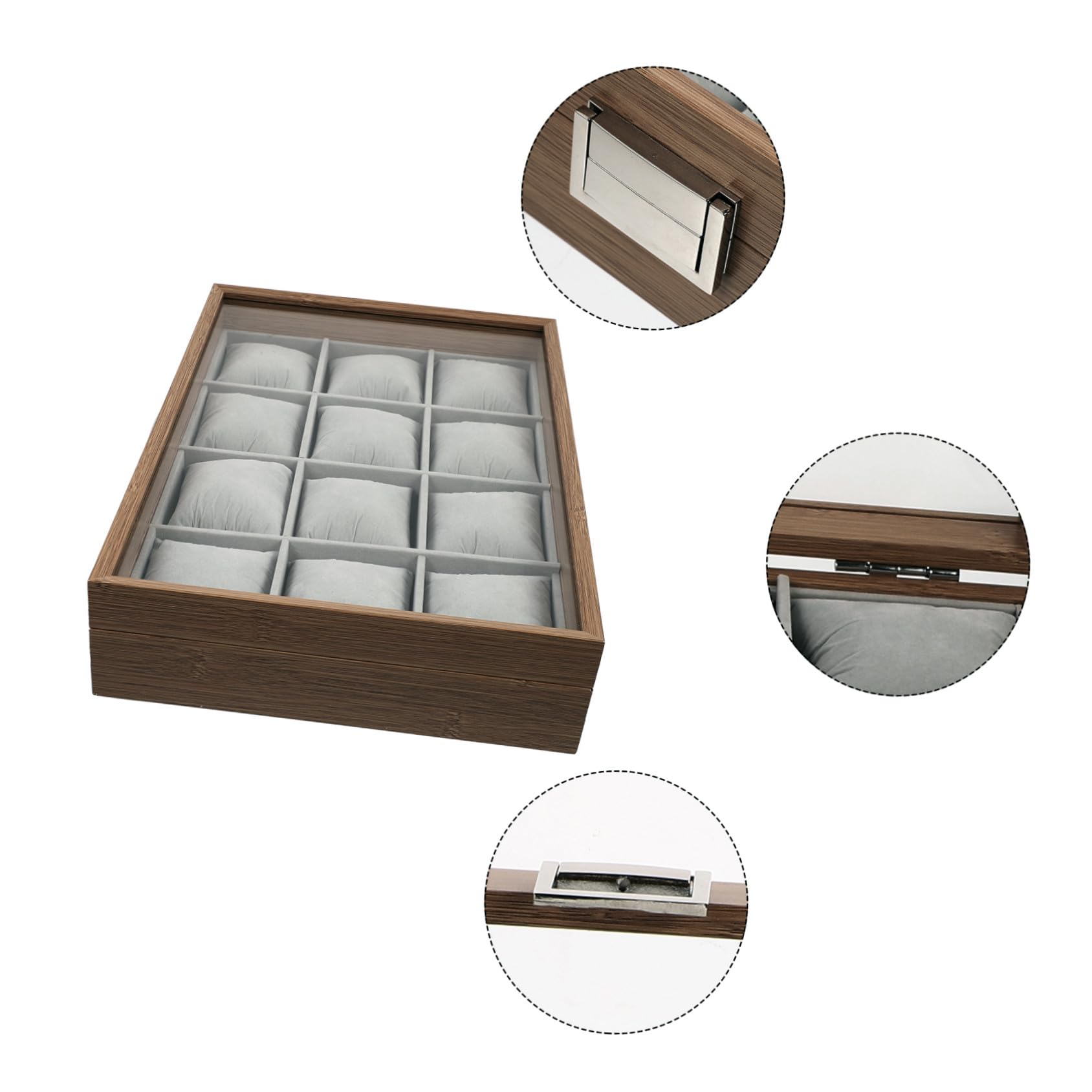 OUNONA Caja Organizadora para Guardar Relojes con 12 Compartimentos de Madera de Relojes y Almohadillas Removibles y Anillos en Decoración de Hogar