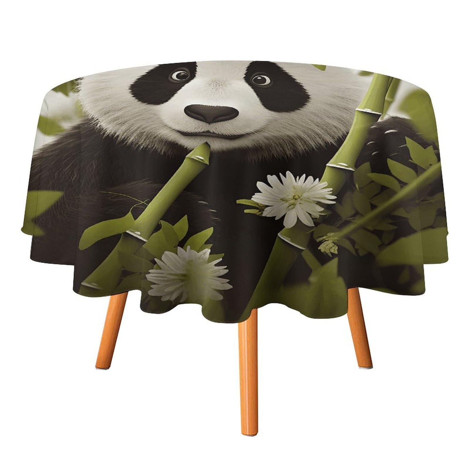 SMAZDFXX Panda Tablecloth for Restaurant, Round Polyester Table Cover 60x60in for Party