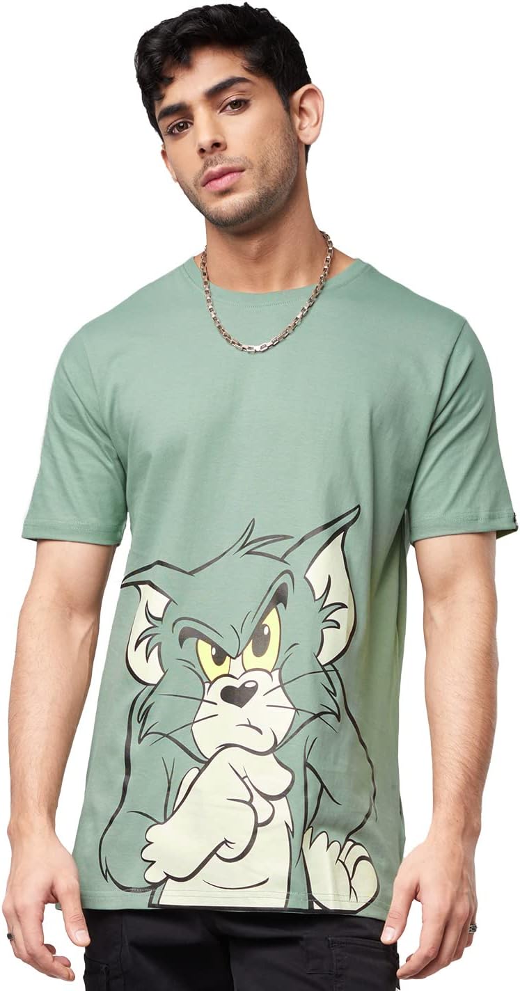 Men's Official Tom And Jerry: Thinking Tom Cotton Regular Fit T-Shirts