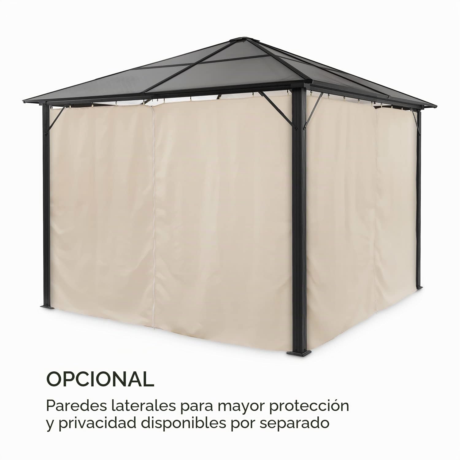 Blumfeldt Pergola Jardín Impermeable, 3x3m, Gazebo Techo Policarbonato, Kit de Pérgola Metálica Ligera Estructura Aluminio, Carpa Exterior, Pérgola Cristal Translúcido, Luces LED Regulables
