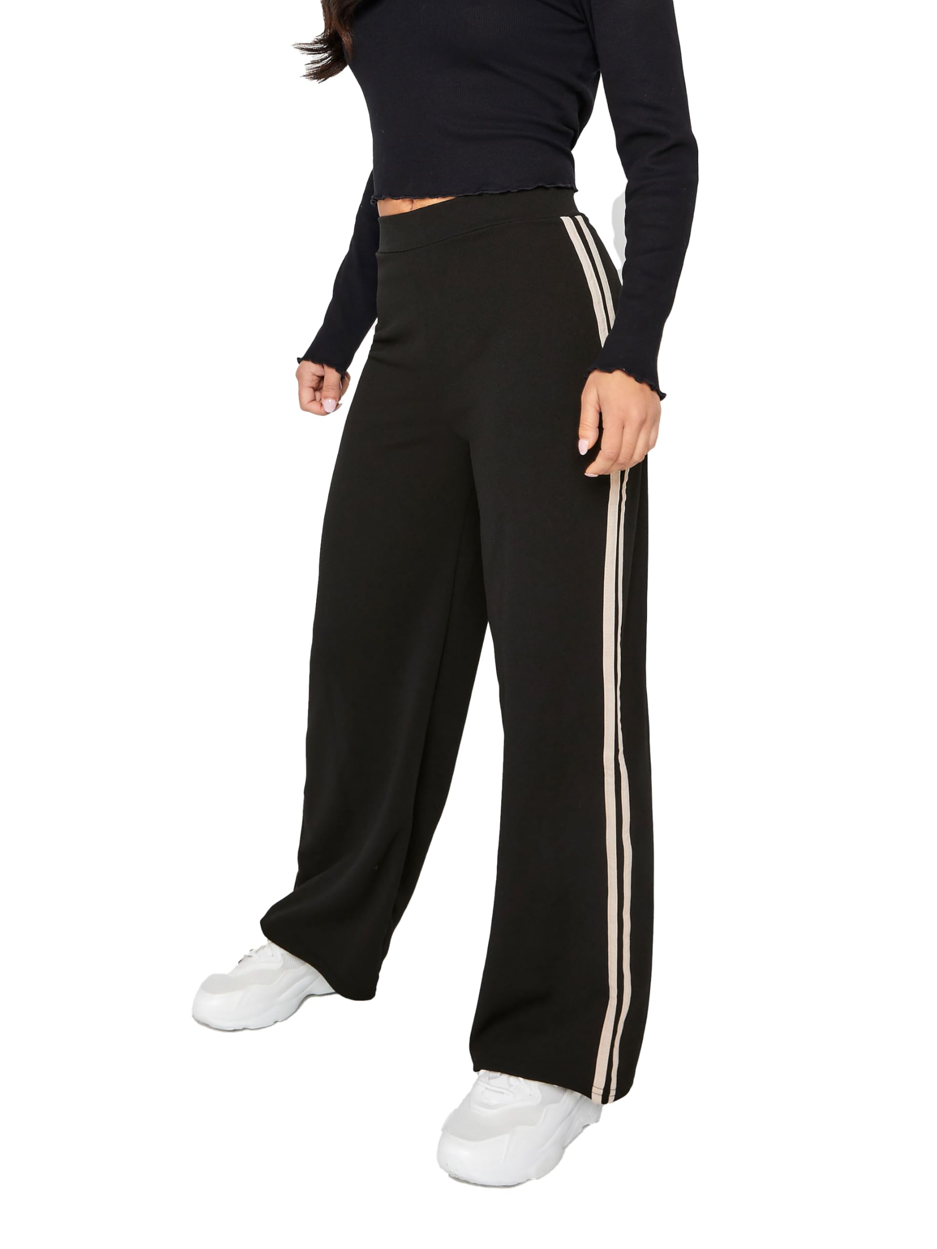 PixieGirl Petite Black Stripe Wide Leg Trousers Petite