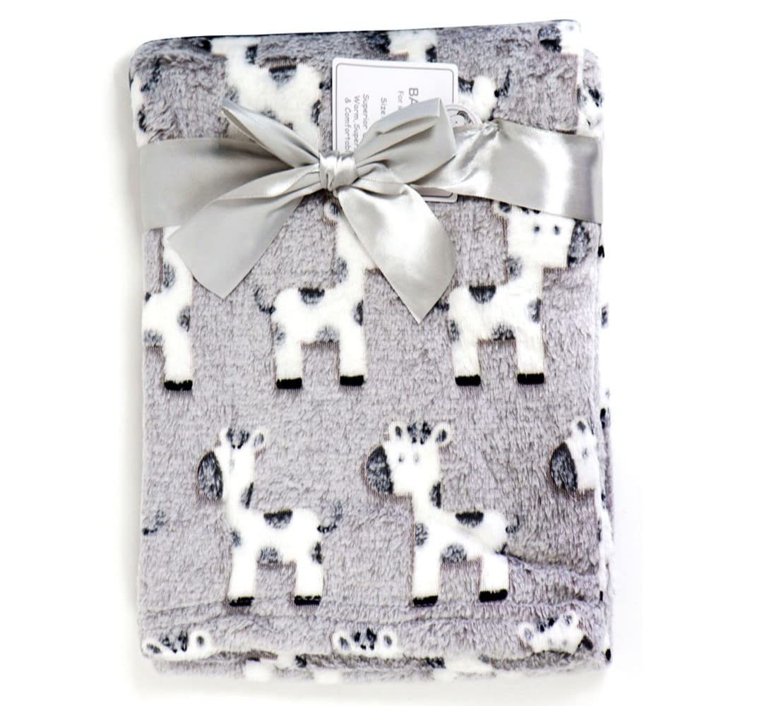 E&A Distribution Limited Baby Blanket for Newborn 75x100 cm Soft Cosy Warm Fleece Blanket Unisex Baby Wrap- Cot bed, Pram, Car Seat Blanket- (Grey Giraffes)