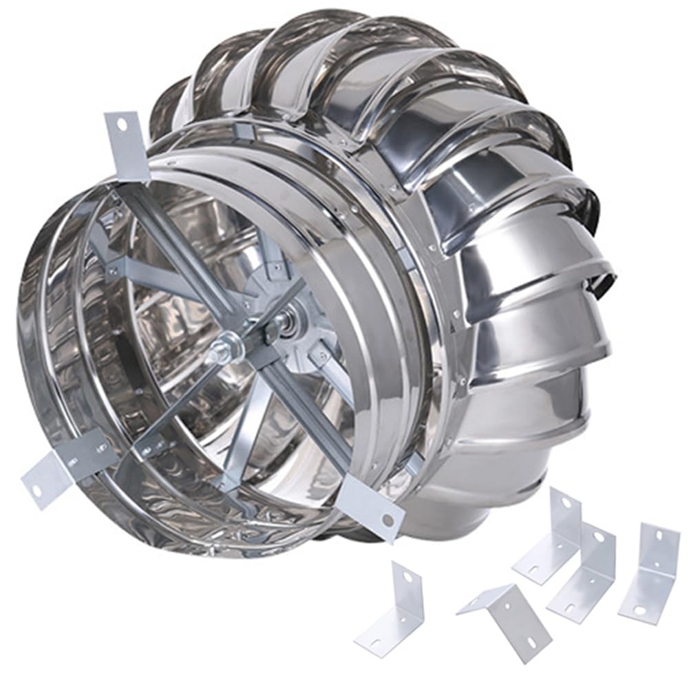 Stainless Steel Roof Wind Ventilation Chimney Cowl Turbine Ventilator for Roof Flue Ventilation Attic Air Vent with Exhaust Wind Turbines Ventilating Fan Cap for Roof Vents (304 Stainless St