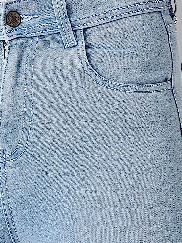 Image of Dolce Crudo Women's Light Blue Skinny High-Rise Distressed Cropped Denim Jeans