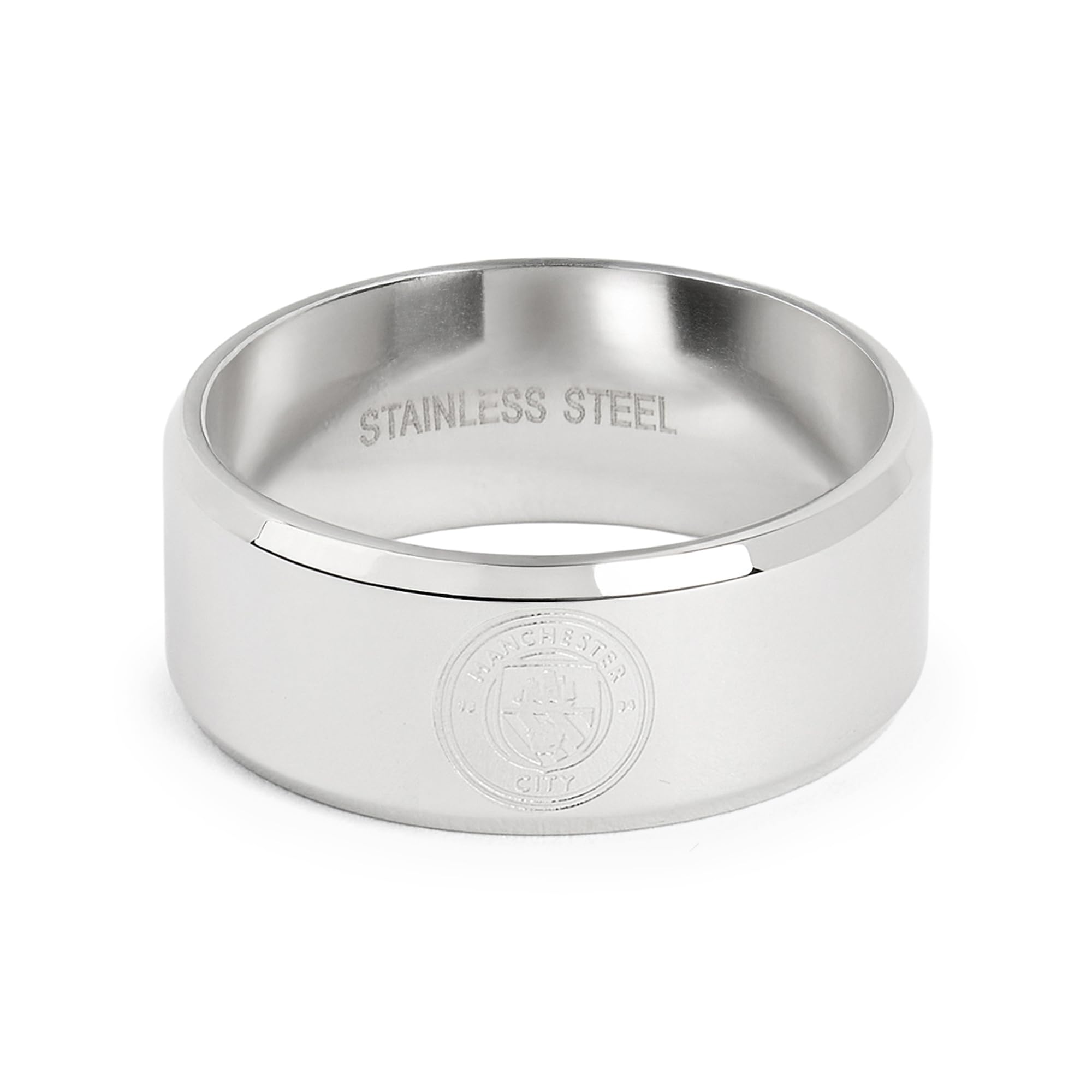 Official Licensed Manchester City Stainless Steel Crest Band Ring - Small Mens/Unisex Football Gift