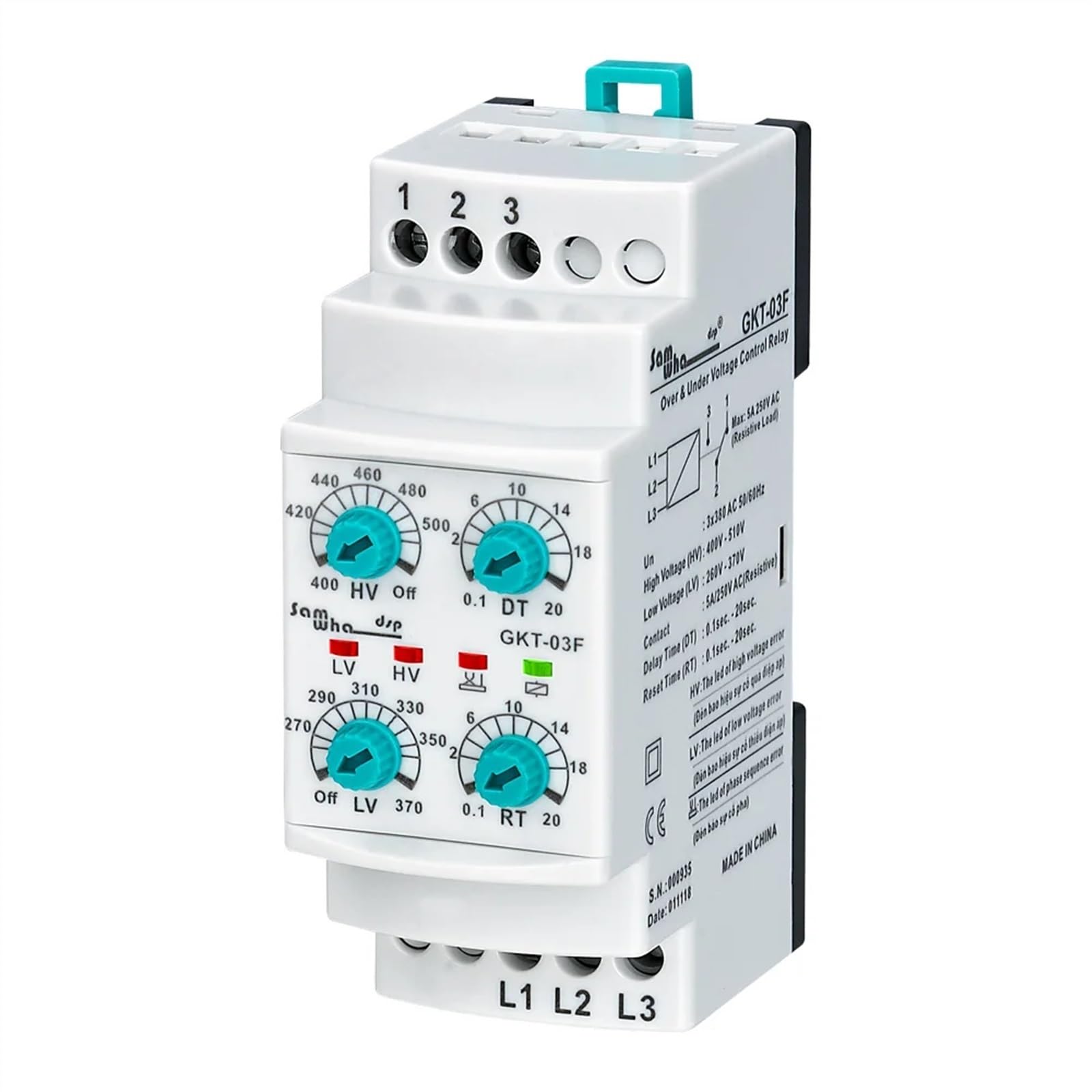 VDOQTLJT GKT-03F 3 * 380VAC Non-Neutual Three-Phase Phase Failure Sequence Under&Over Voltage Relay