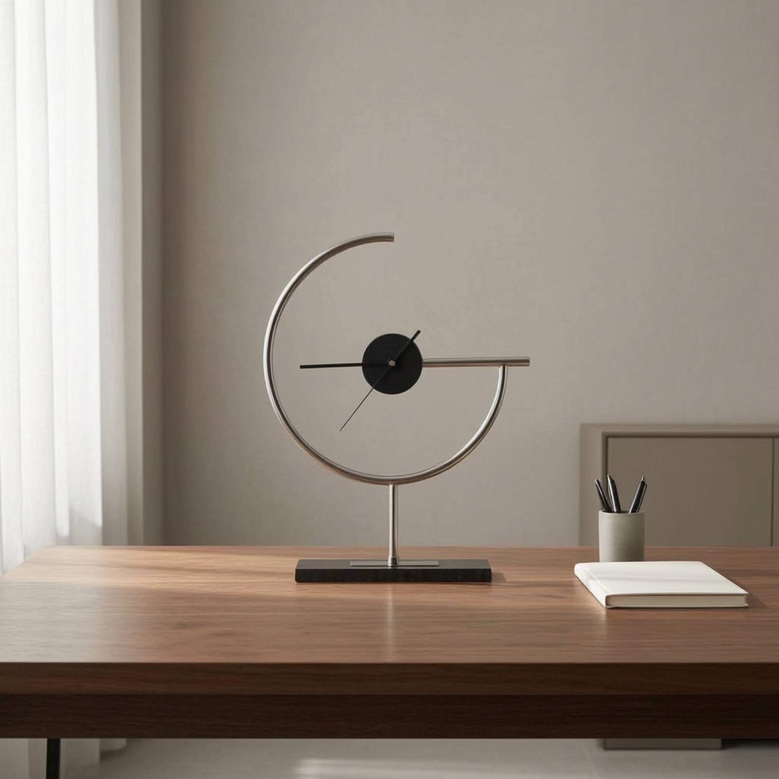 Qianly Tischuhr mit Metallsockel geometrisch Tischuhr mit Metallrahmen freistehend Standuhr für Wohnzimmer