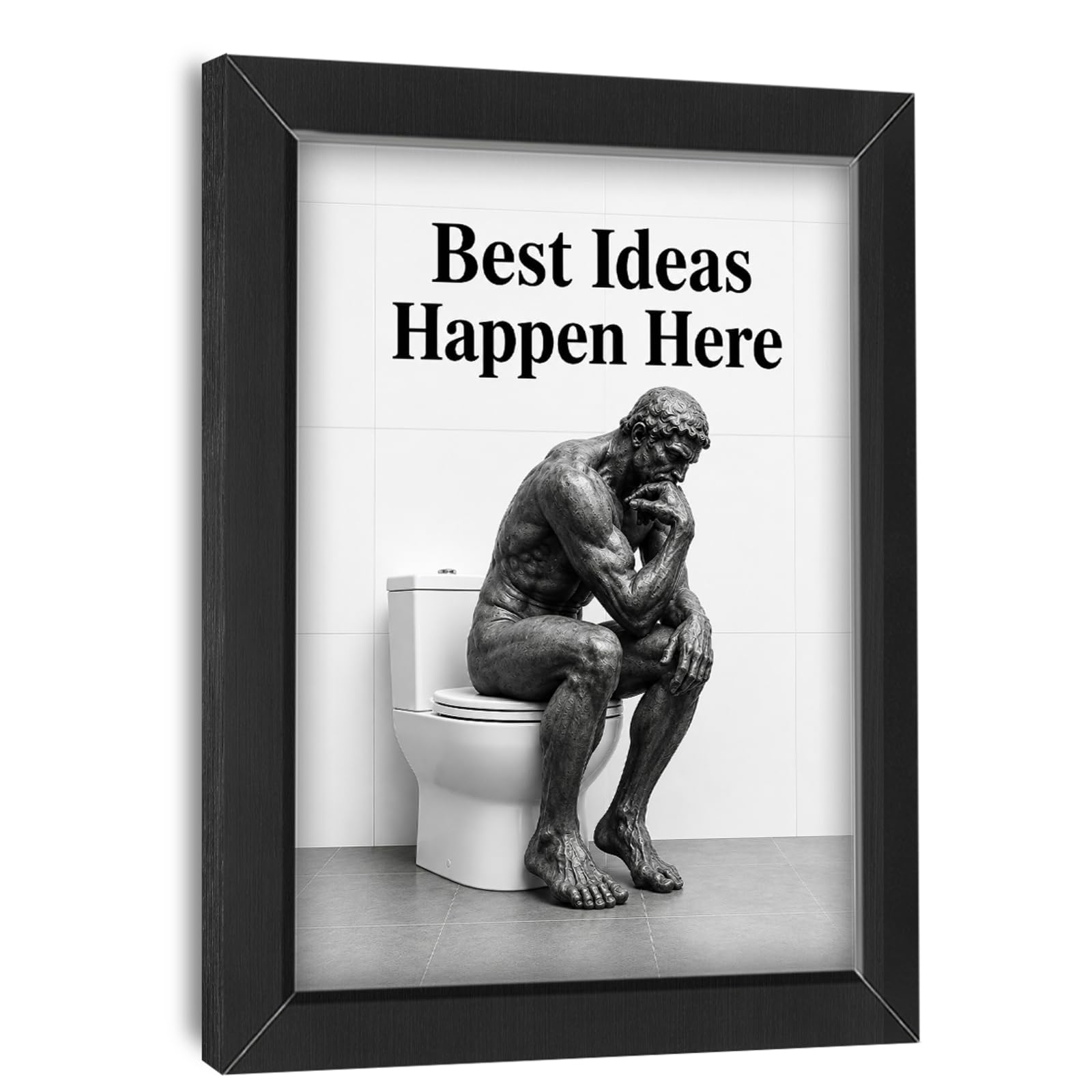 Mecowcm Bathroom Thinking Man Funny Wall Art Decor Pictures Painting 8"x10"