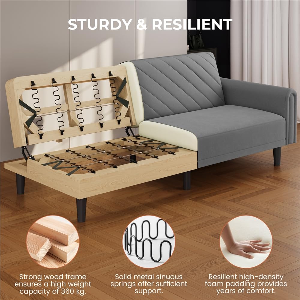 Yaheetech Sofa Cama 2 Plazas Plegable Tapizada de Tela Sofá Cama Plegable Salon Respaldo Ajustable 176X 98 cm Capacidad MAX Carga de 350 KG