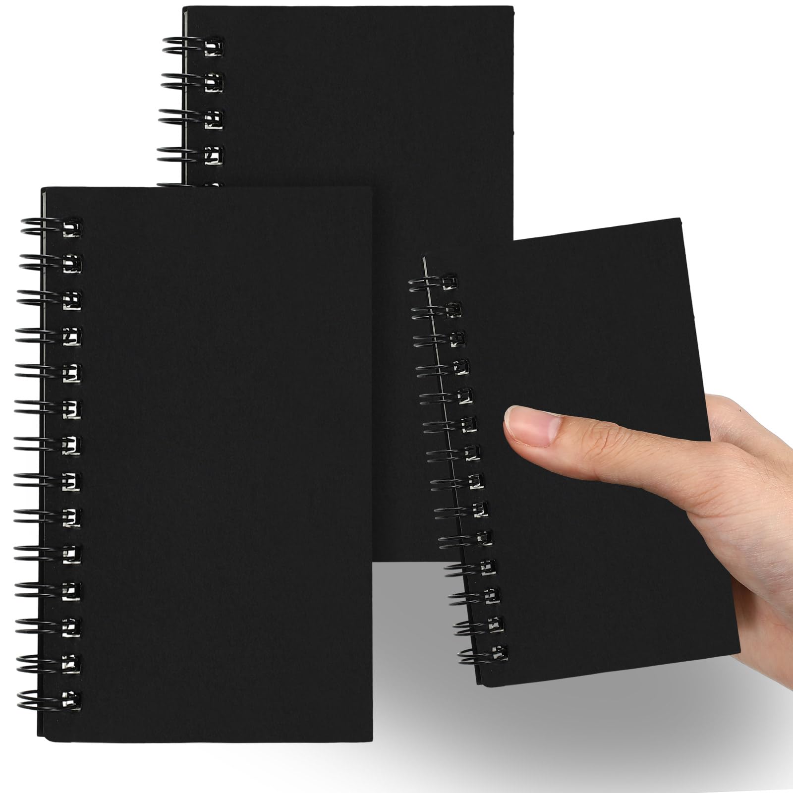 Jutom 2 Pcs Small Spiral Notepad Bulk Journal Notebook Memo Pads 5 x 3'' Pocket Memo Pads Ruled Notebook Sketchbook Kraft Cover Notebooks, 120 Pages for Note Taking Office School (Black)