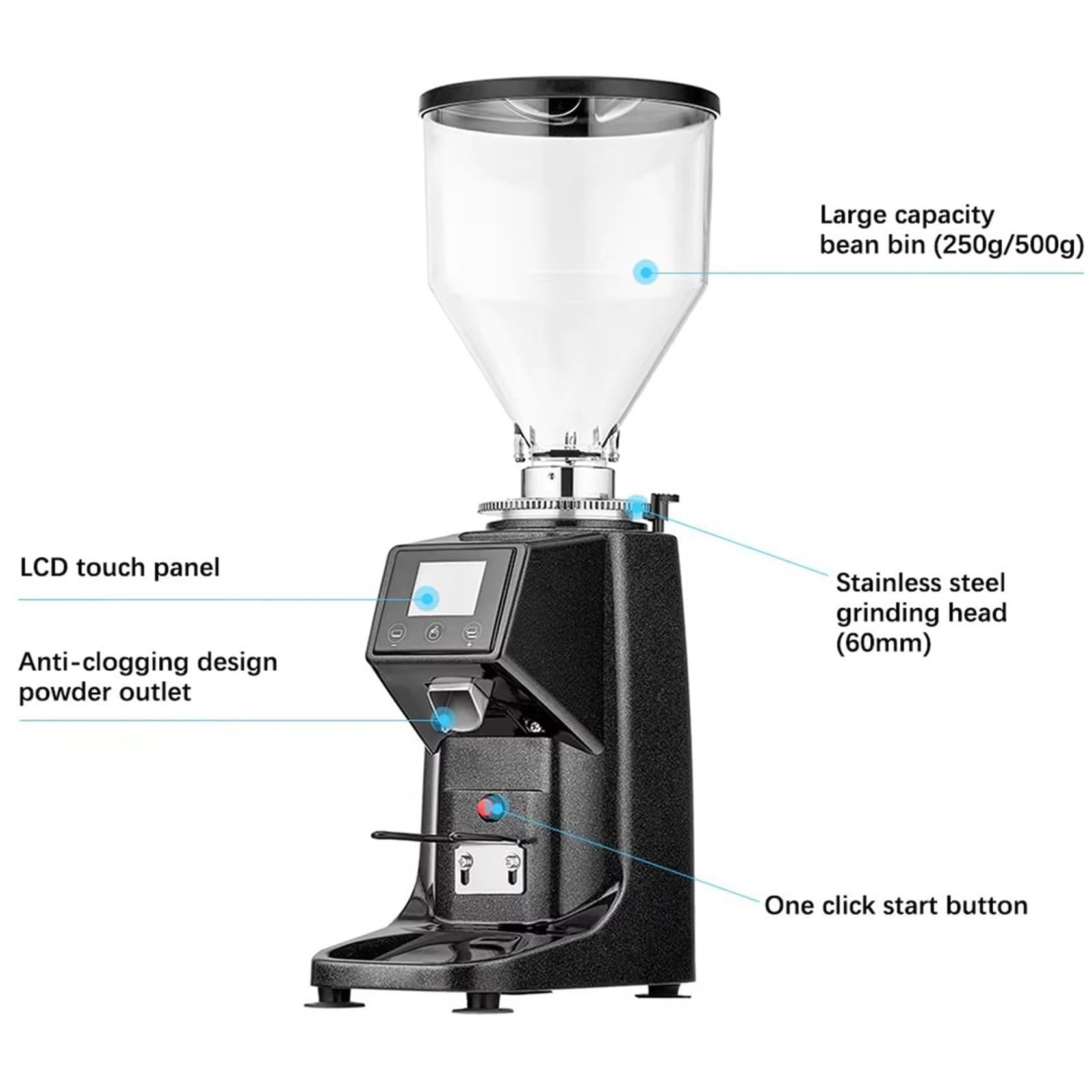 Molino de café Profesional, Molinillo eléctrico de Granos de café con 19 ajustes de Grosor, Ideal para moler Granos de café, Frutos Secos, Especias, Semillas y Granos.