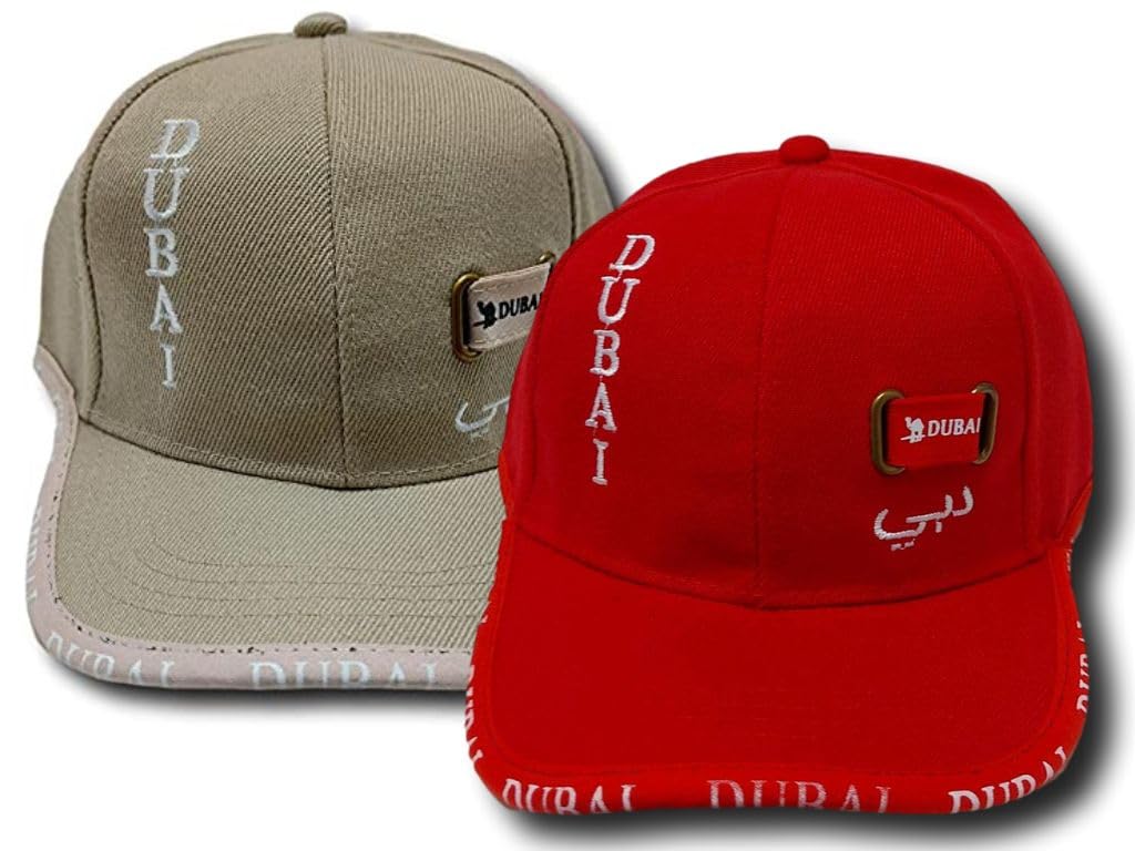 GenericCaps For Boys, Dubai Design, Set of 2, Excellent Design with Pleasant Colors, Ideal for Sports Picnics Excursions, UV and Sunlight Protection. (Bright Red, Light Grey)