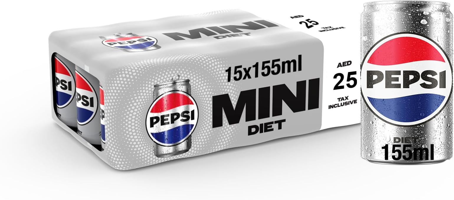 Diet Pepsi, Carbonated Soft Drink, Mini Can, 155 Ml Pack Of 15