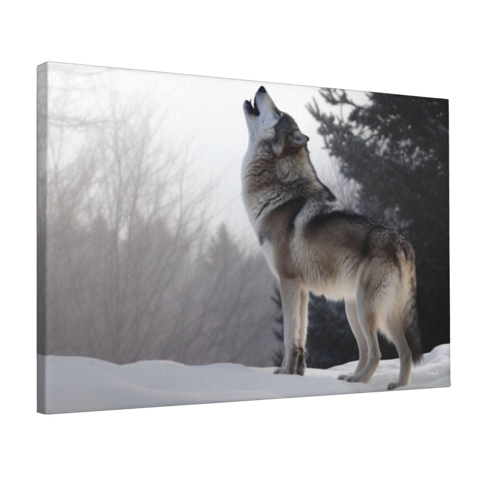 KLOPH howling wolf Canvas Wall Art for Living Room 12"x18" Modern Artwork Painting for Bathroom Hanging Canvas Prints Aesthetic Wallart for Bedroom Kitchen Office Wall Decor