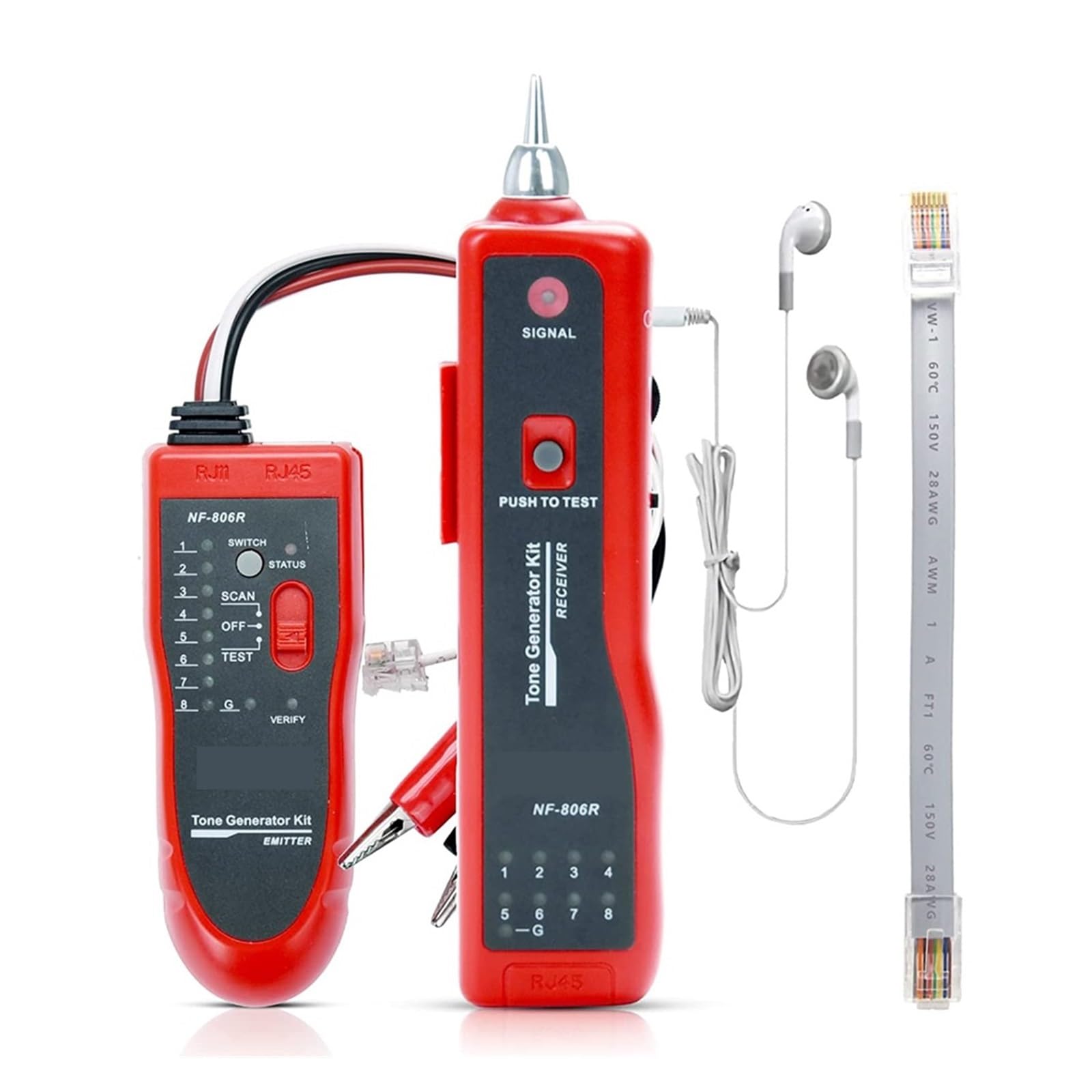 BaiHu Mart NF-806R Network Cable Detector Ethernet LAN Telephone Wire Tracer RJ45 RJ11 Line Finder LED Lighting Withstand Voltage