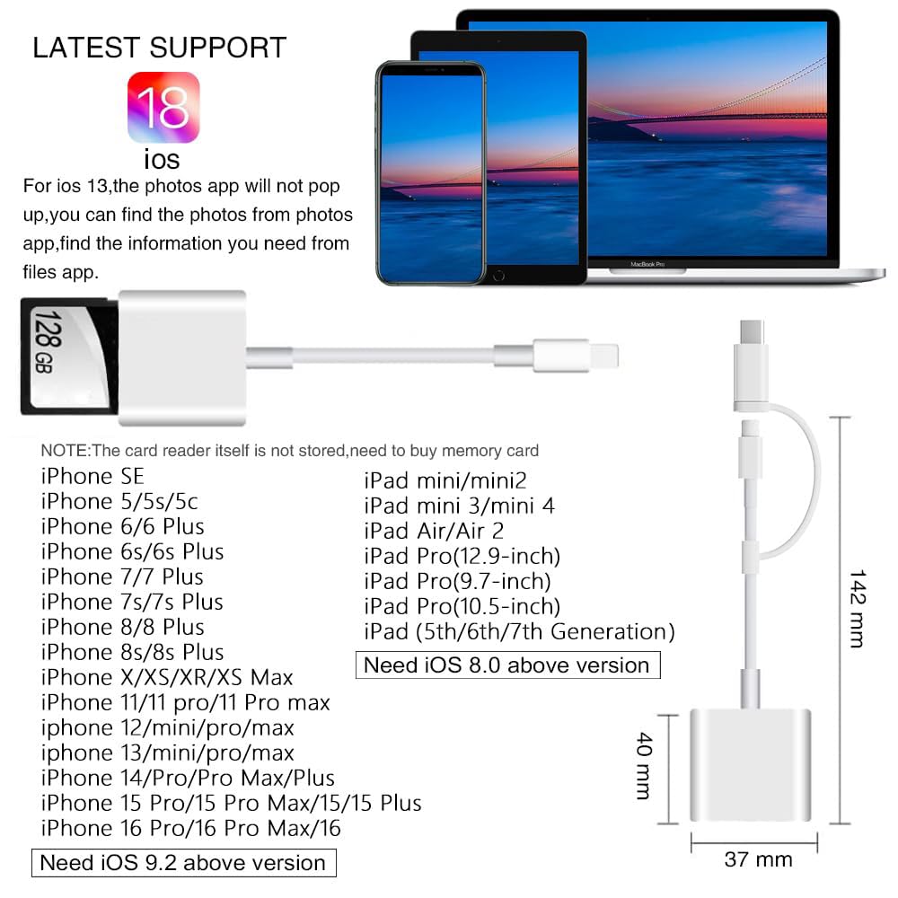 SD Card Reader for iPhone iPad,Micro SD Card Reader Memory Card Reader Plug and Play Trail Camera SD Card Adapter,Simultaneous Charging and Reading — Amazon image 5