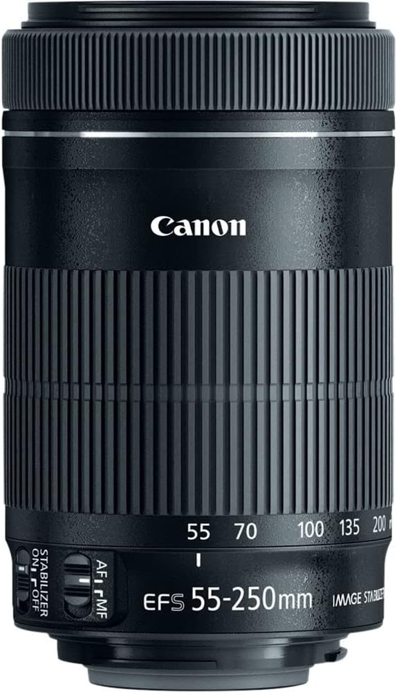 Canon EF-S 55-250mm f/4-5.6 is STM Lens (8546B002) + Filter Kit + Backpack + 64GB Card + Card Reader + Flex Tripod + Memory Wallet + Cap Keeper + Cleaning Kit + Hand Strap + More
