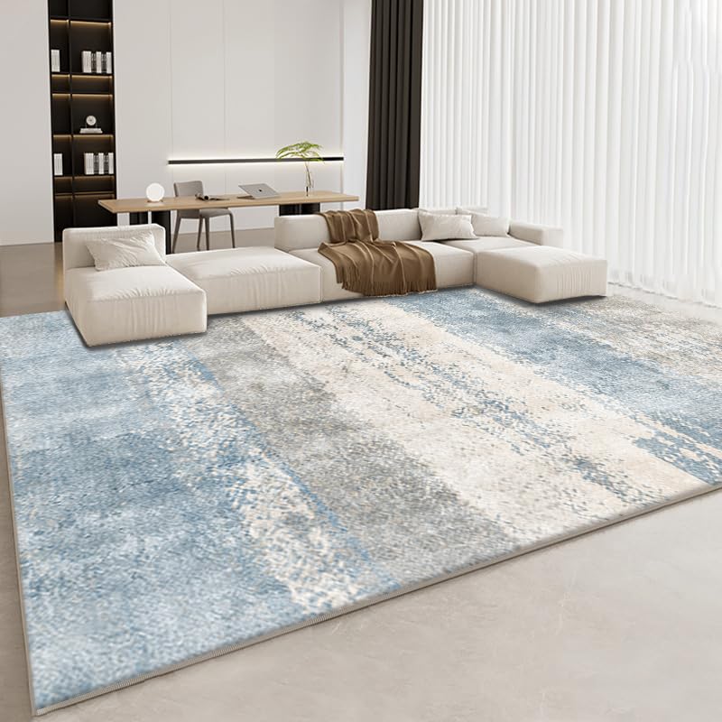 GUGJHFVH Large Area Rugs Bedroom Living Room Office Studio and Indoor Decoration Rectangular Non-Slip Washable Rugs Modern Distressed Faux Cashmere Rug Carpet Blue/Grey, 160 x 190 cm