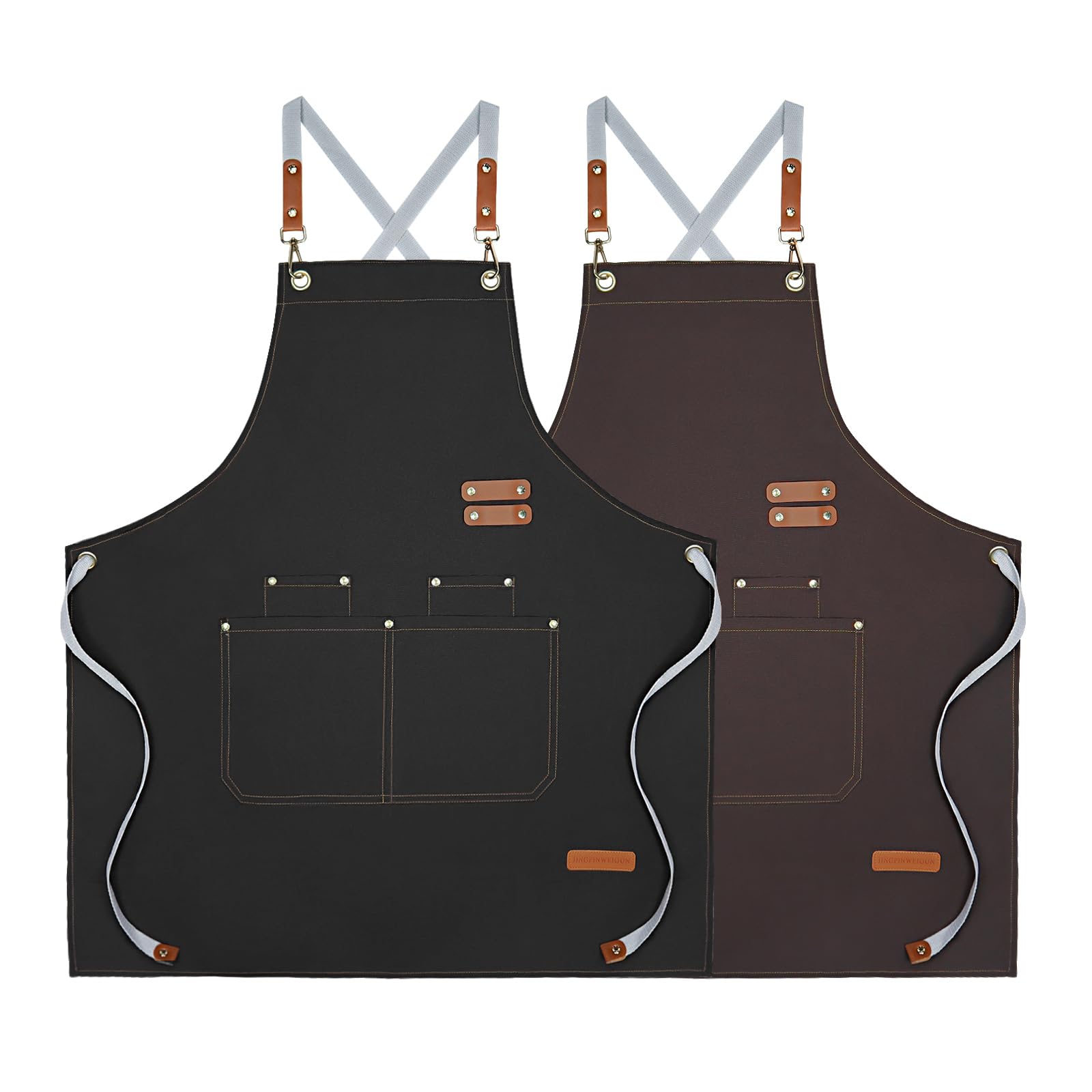 2Pcs Waterproof Canvas Chef Apron, Adjustable Cross Back Aprons for Men Women with 4 Pockets, Apron for Kitchen
