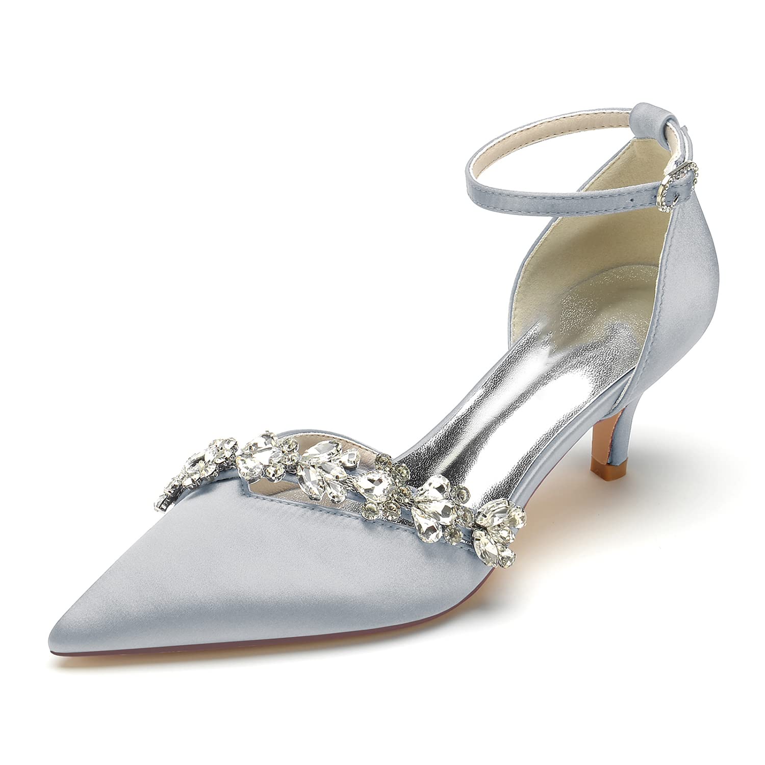 Bridal Scarpe Sposa Satin Tacchi Alti Sandali Sposa Matrimonio Scarpe Donna Decollete con Tacco Gattino Punta Chiusa a Punta Pumps Tacco Alto