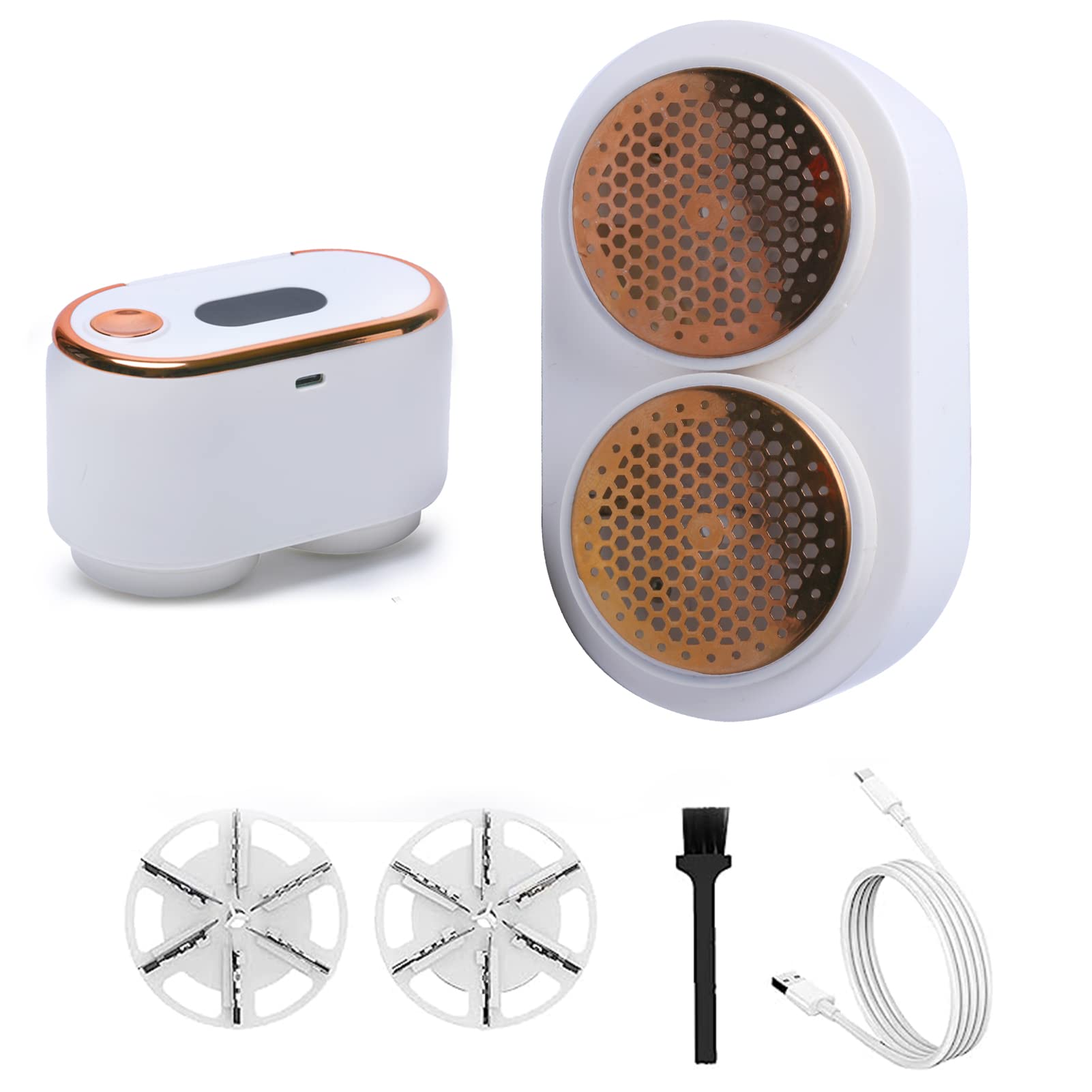 TDOO Lint Remover Shaver, 100% Remove Fuzz, Dual-Head Fabric Shaver with 3 Speeds, 2 Replaceable 6-Leaf Blades, Rechargeable Sweater Shaver for Clothes Bedding Furniture