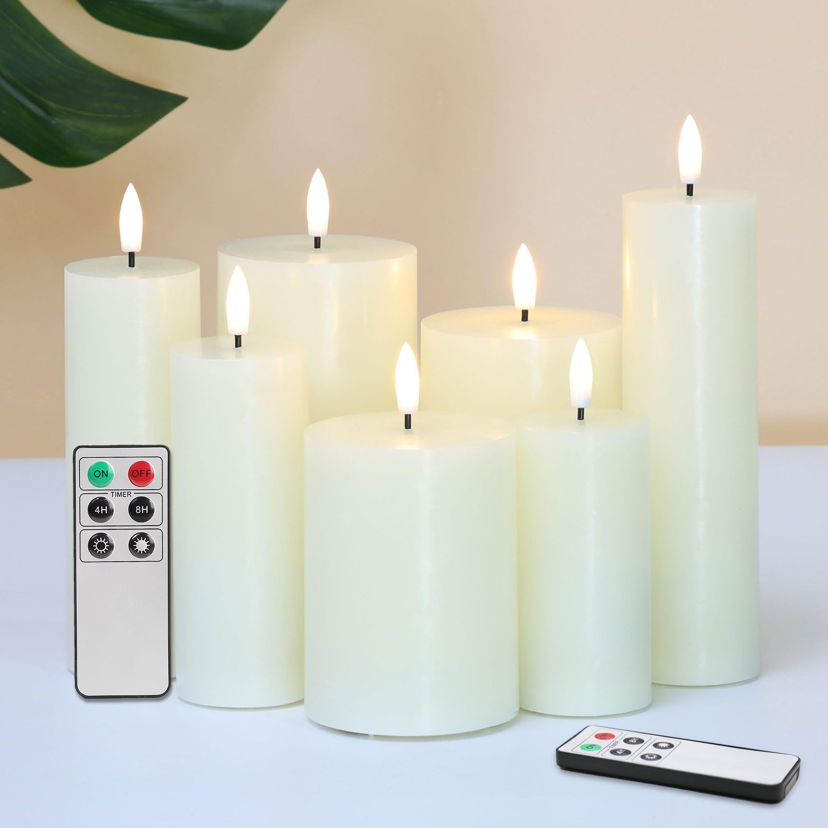 Ivory Flameless Candles Set Of 2 - 2.2x5 Inch Skinny Flickering LED Candles With Remote Control For Fireplace & Holiday Decor