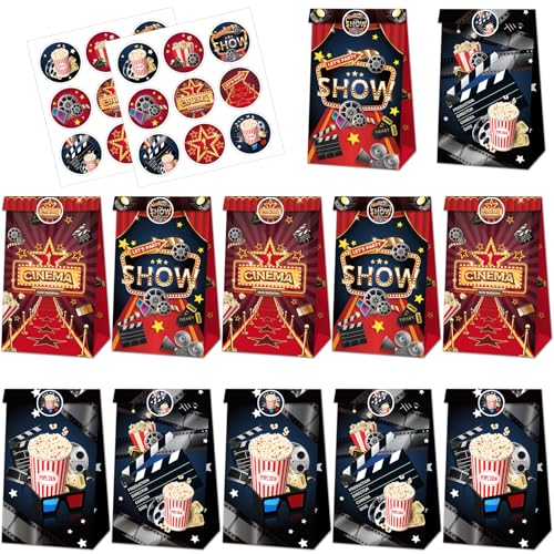 12 Bolsas de Papel de Noche de Cine, Bolsas de Regalo de Fiesta