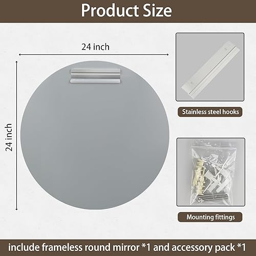 Miniatura 7 de CLBA Espejo de baño biselado de 24 pulgadas, espejo redondo sin marco, espejo de pared de borde biselado pulido de 1 pulgada, espejo circular