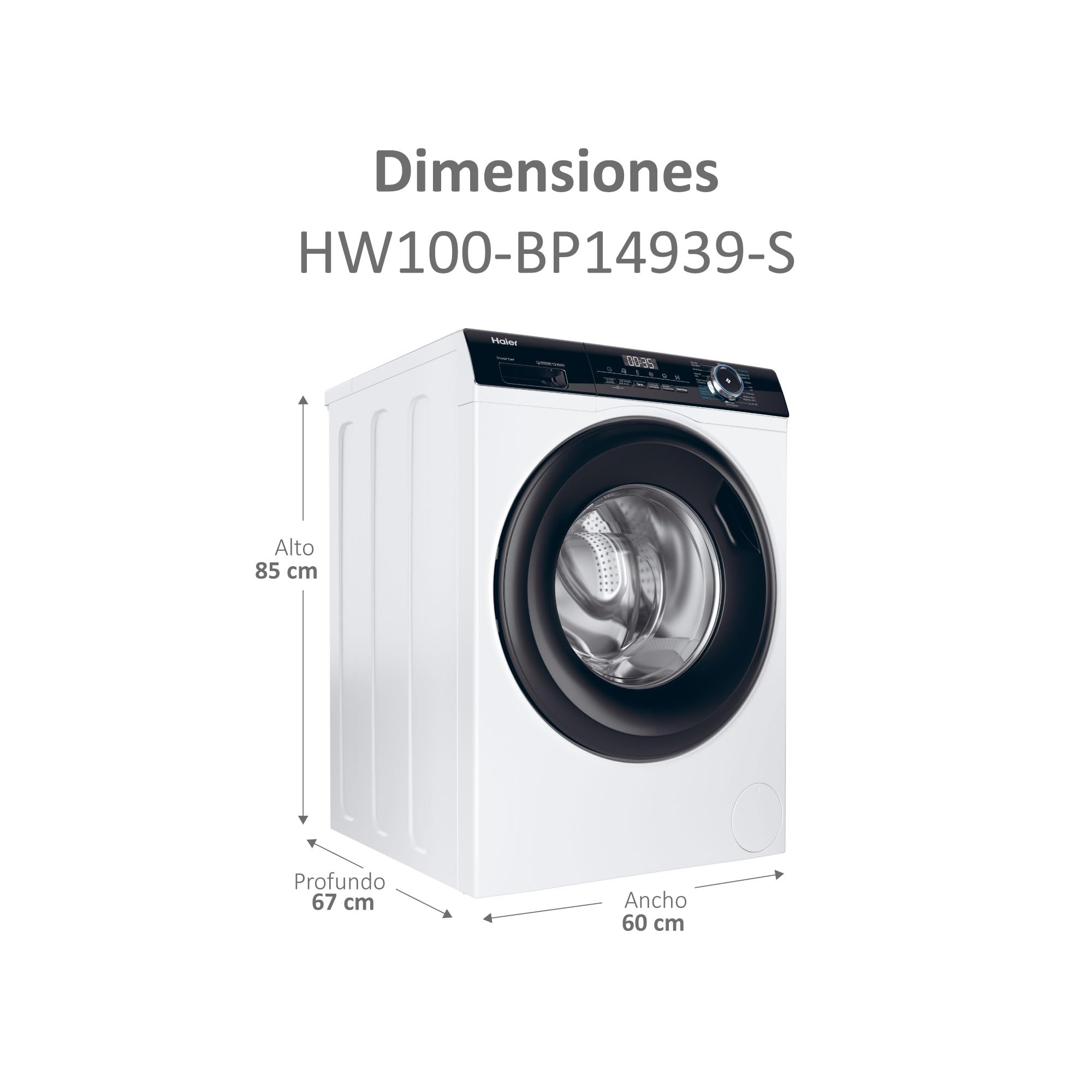 Haier I-Pro Series 3 HW100-BP14939-S - Lavadora Carga Frontal 10KG, Función Vapor, Motor Inverter, Tratamiento Antibacterias, 1400 RPM, Fin Diferido, Detector Automático de KG, 15 Programas, Blanco