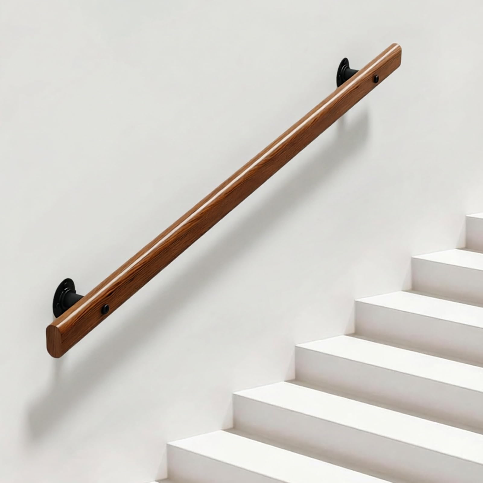 DMCHENGMA Modern Wood Staircase Railing (1ft-15ft) - Easy Install Wall Mount Banister with Metal Base for Drywall or Concrete(15ft/450cm)