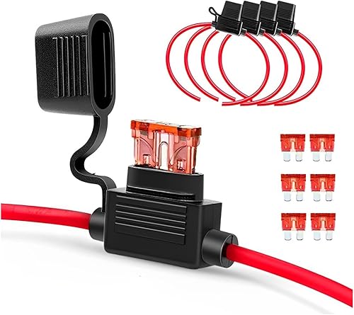 5 portafusibles en línea, cable de cobre calibre 101214 AWG, fusible de hoja ATCATO impermeable, accesorios automotrices universales para automóvil,